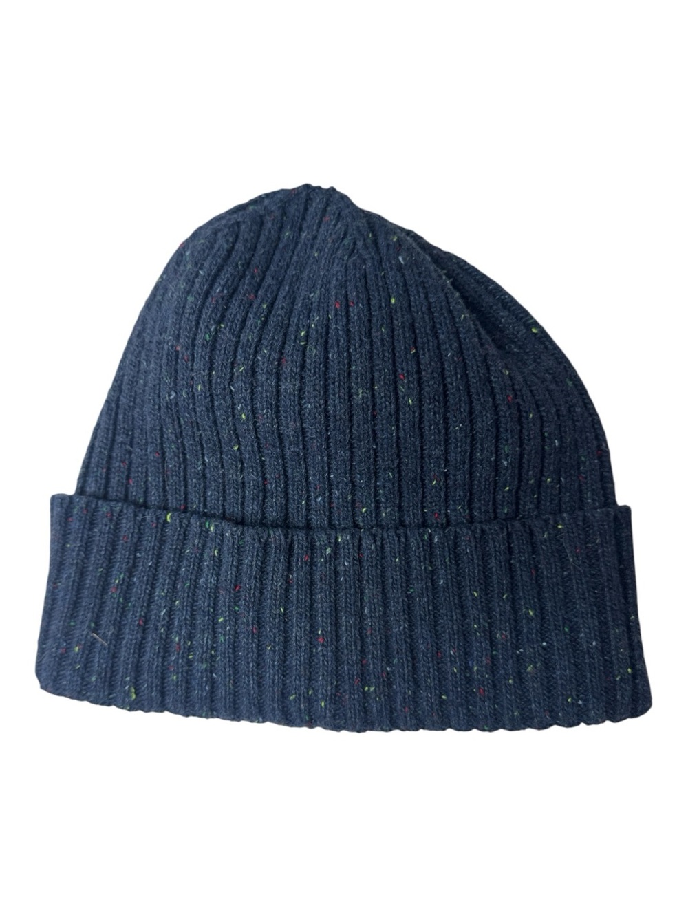 Lucky Brand Speckled Navy Ribbed Knit Beanie with Multicolor Flecks. One Size.